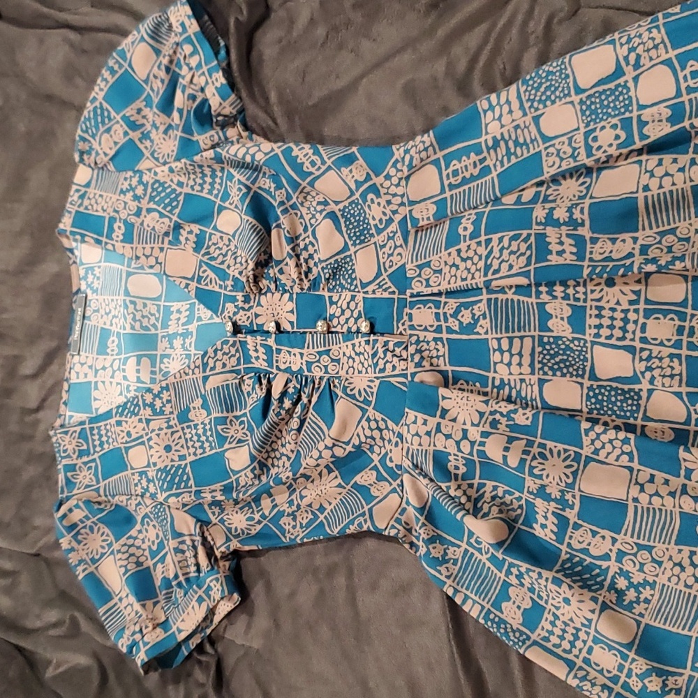 Vintage modcloth blue/taupe dress size medium